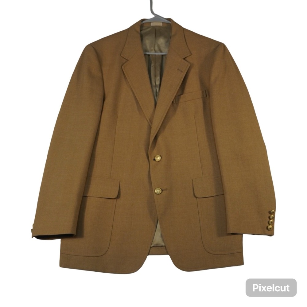 Vintage‎ Saxony Hall Blazer Mens Camel Formal Business Notch Lapel 2 Gold Button